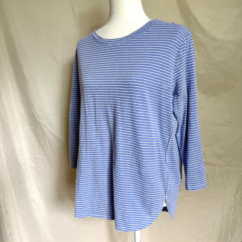 Fresh Produce tunic top womens M blue striped long sleeve cotton casual USA